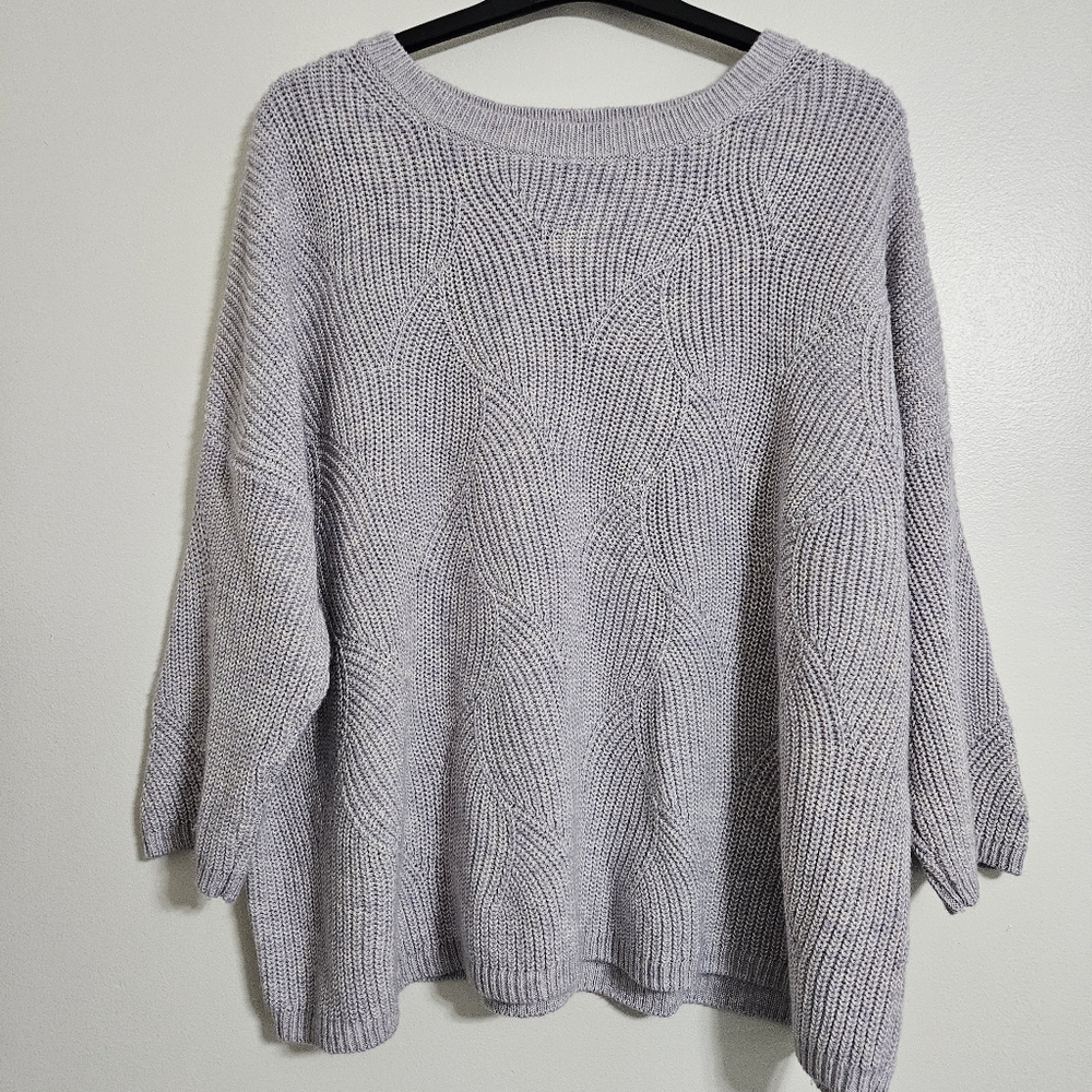 J Jill chunky knit oversize slouchy lavender 3/4 sleeve lagenlook sweater size L